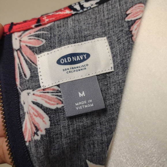Old Navy Blue Printed Floral Midi Shirt Dress Size M - Picture 3 of 10